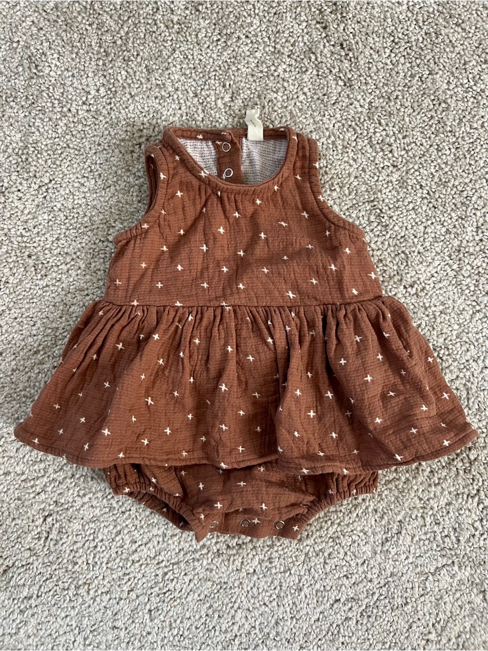 Quincy Mae 3m Baby Dress Romper with White Cross Print